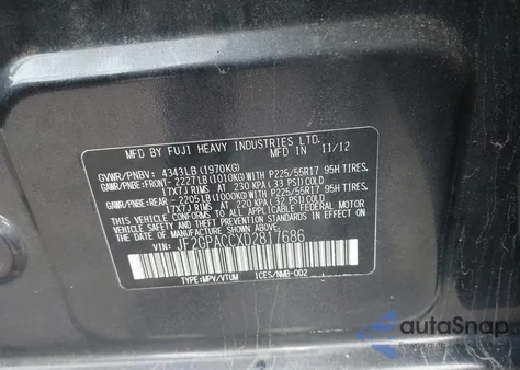 2013 Subaru Xv Crosstrek 2.0I Premium from USA, damaged, VIN JF2GPACCXD2817686